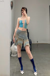 RUI segment dyeing lit low -waist short skirt RSS23KN05 dawn yellow and blue gradient